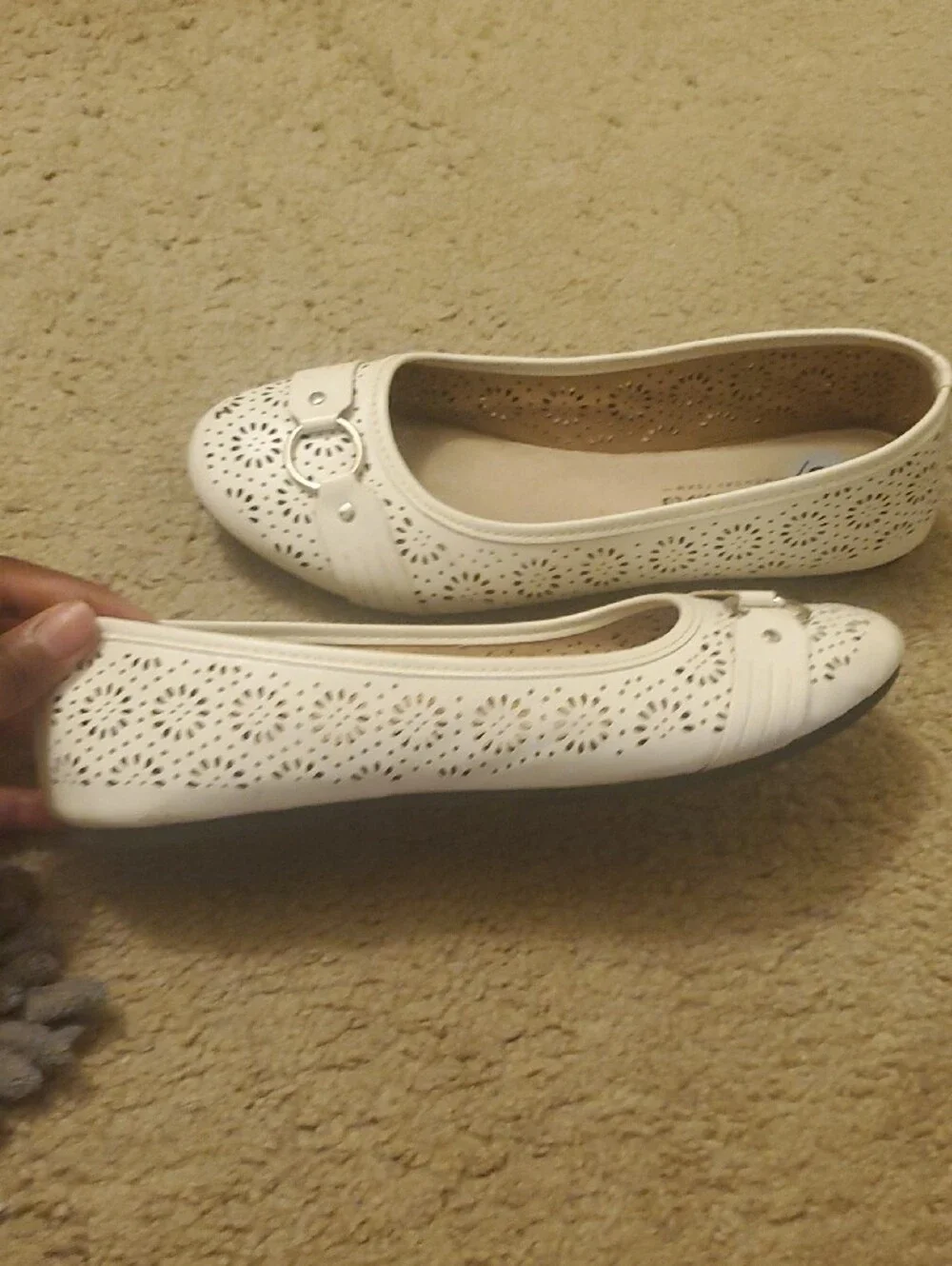 Harborsides White Ballet Flats with Silver Ring Accent